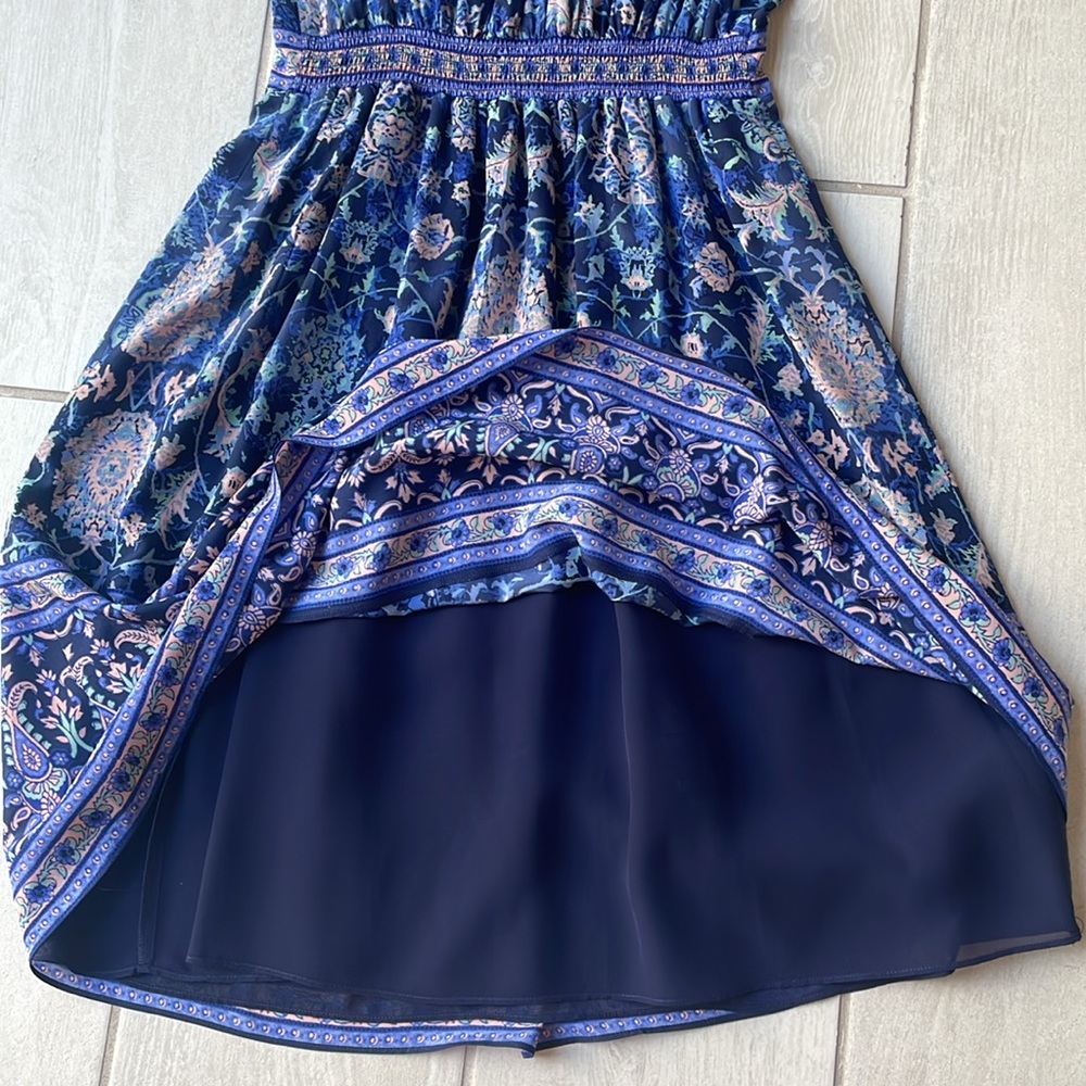 Rebecca Taylor Blue Boho Floral Silk V-Neck Fit & Flare Dress Size 0 - Picture 10 of 13